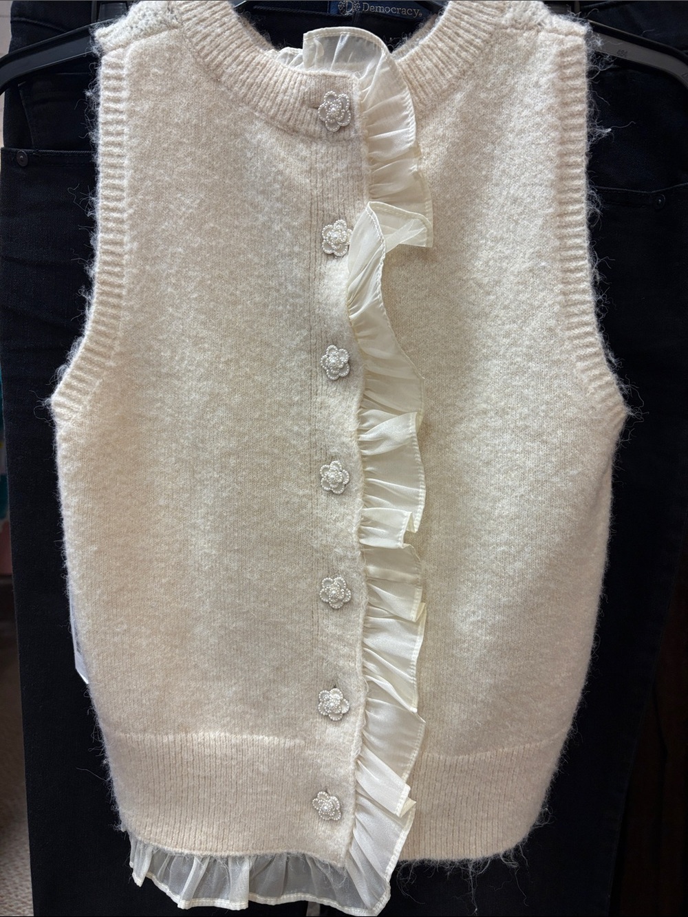 Astr Cream Ruffle-Trim Knit Vest